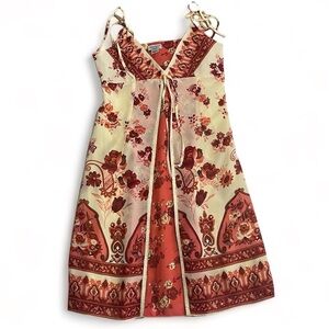 GUESS Dress Vintage Y2K 90’s Vibes Floral Orange Gold size 9 Junior Summer Party
